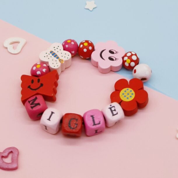 Raudona rožinė vardinė apyrankė Miglė