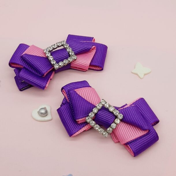 Violetiniai ir roziniai segtukai su papuosimais
